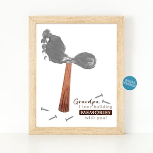 Hammer-Fußabdruck-Kunstprojekt für Kleinkinder, Geschenk für Opa, Fußabdruck-Andenken, Gebäudeerinnerungen, Vatertagshandwerk, DIY-Geburtstagskarte
