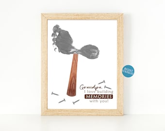 Hammer Footprint Art project for toddlers, Gift for Grandpa, Footprint Keepsake, Building Memories, Father's Day Craft, DIY Birthday card