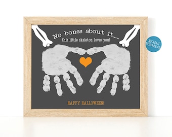 Halloween Handprint Art, No Bones About It Skeleton, Toddler Handprint Keepsake Memory, Halloween Printable, DIY Kids Craft, Halloween Card