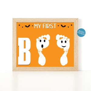 Mein erster Halloween Fußabdruck, Handabdruck, Baby Fußabdruck, Halloween druckbare Karte, DIY Kinder Basteln, Halloween Karte, Baby Fußabdruck, Baby Fußabdruck