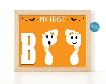 My First Halloween Footprint Art Handprint Art, Baby Footprint Keepsake, Halloween Printable, DIY Kids Craft, Halloween Card, Baby Footprint