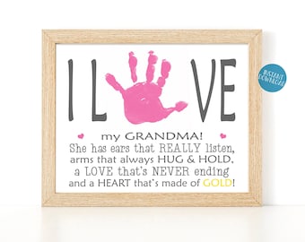 Handprint Art Grandma Gift, Mother's Day, Birthday, Grandparents Day Handprint Craft, Handprint Keepsake, Valentine's Day, DIY Kid Craft