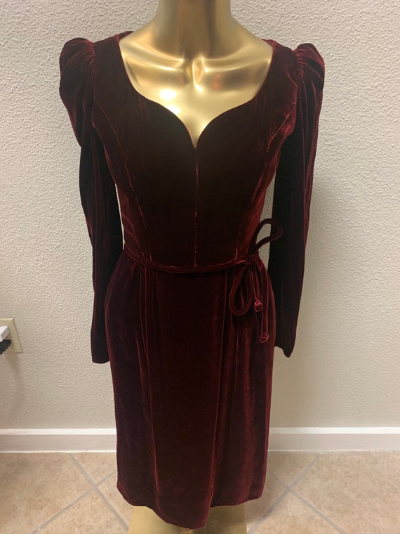 Vintage Victor Costa Burgundy Velvet Dress/ Velvet