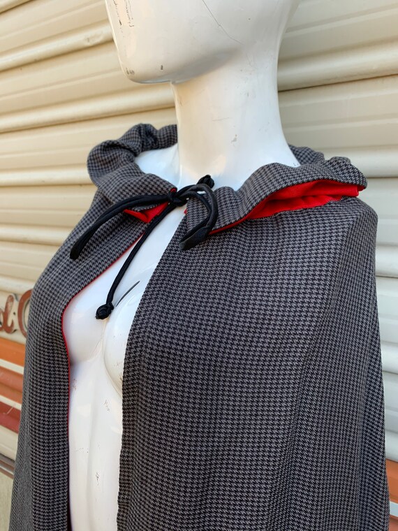 Vintage 60s Cloak/Cape Houndstooth Gray/Black W/ R