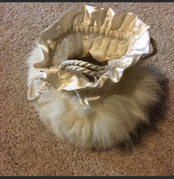 Vintage 70’s Rabbit Fur Pouch Bag Blonde Drawstrin