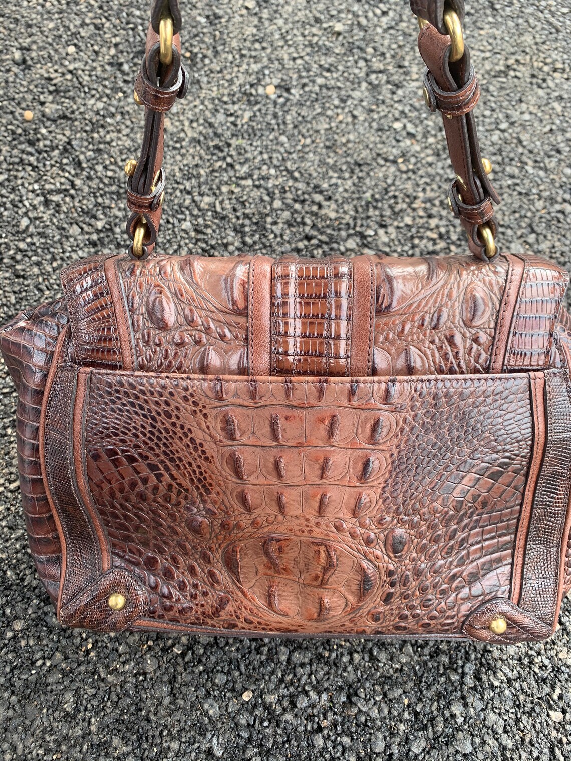Vintage Brahmin Brown Leather Alligator Shoulder Bag / 90s Etsy