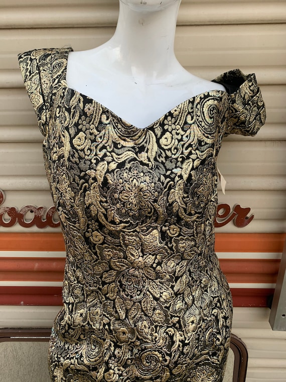 Vintage 60’s Gold With Black Brocade Dress / Sexy