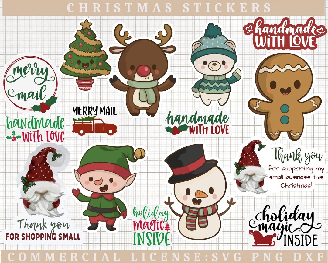 Printable Christmas Stickers Svg,christmas Sticker Bundle,christmas ...