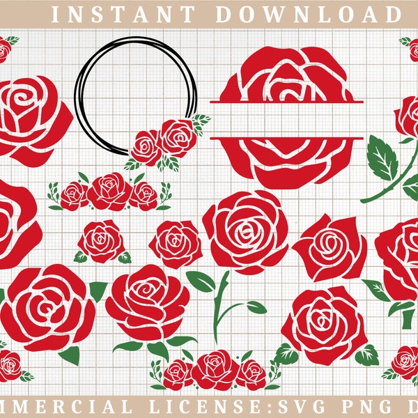 ROSE SVG FILE, Rose Svg Bundle, Roses Svg, Rose Clipart, Flower Svg, Roses Template Svg, Rose Bouquet Svg, Red Rose Svg, Rose Png, Vector