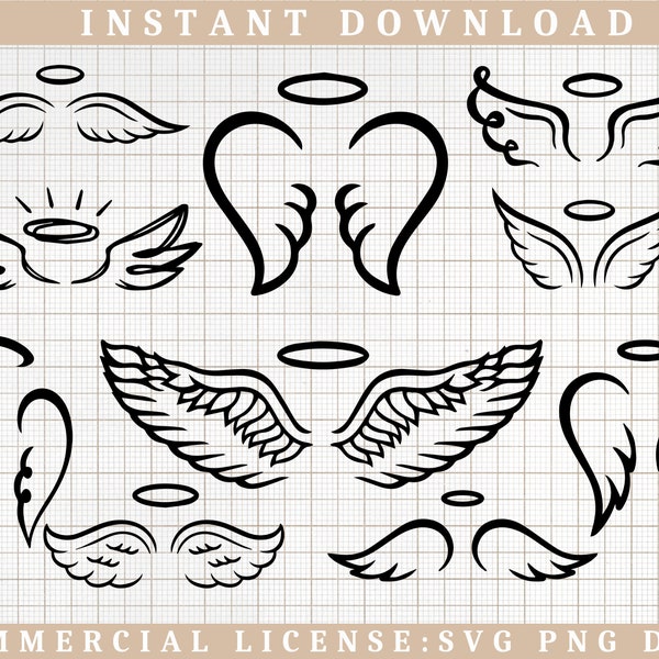 ANGEL WINGS SVG, Angel Svg, Wings Svg, Angel Wings Clip Art, Angel Wings Cut File, Christian Wings, Hand Drawn Wing Png Svg Files for Cricut