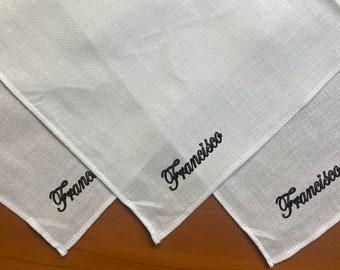 Handkerchief Men Embroidery Custom Monogram Wedding Anniversary 3-in-one White Cotton Personalization Color Name Initials Father day