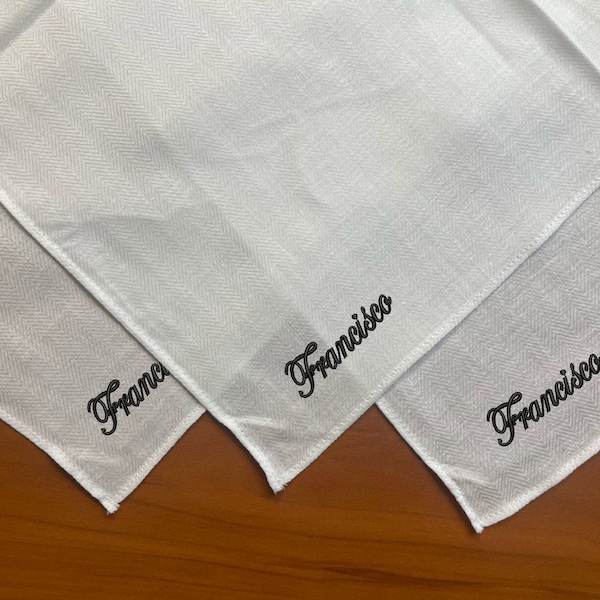 Handkerchief Men Embroidery Custom Monogram Wedding Anniversary 3-in-one White Cotton Personalization Color Name Initials Father day