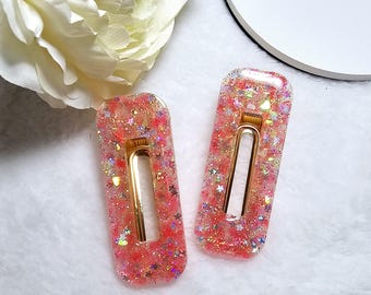 Haarspeldjes roze glitterhars | Haarspeldjes van hars | Harsspeld | Haarspeldjes | Haaraccessoire | Haarclip van hars | Cadeaus bruidsmeisje