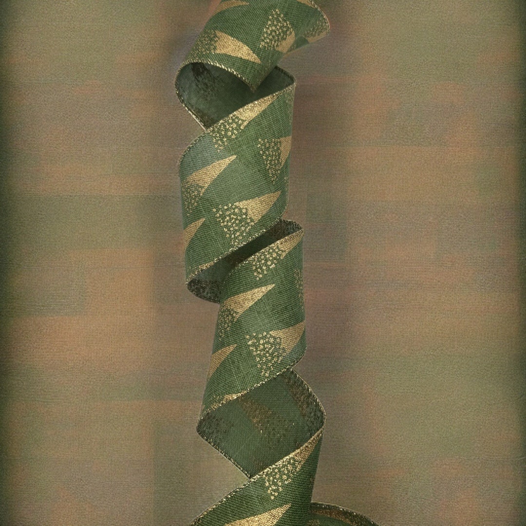Green and Gold Ribbon Christmas Tree 2.5 Wired Ribbon Etsy