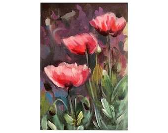 Poppy Painting Original Oil Painting Poppies Wall Art Landscape Artwork Floral Painting Poppies Art 7 by 10“ inches by RanoJonArt