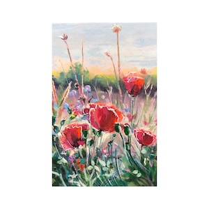 Pintura de amapola Pintura al óleo original Amapolas Arte mural Paisaje Arte Pintura floral Amapolas Arte pequeño 4 por 6" pulgadas por RanoJonArt