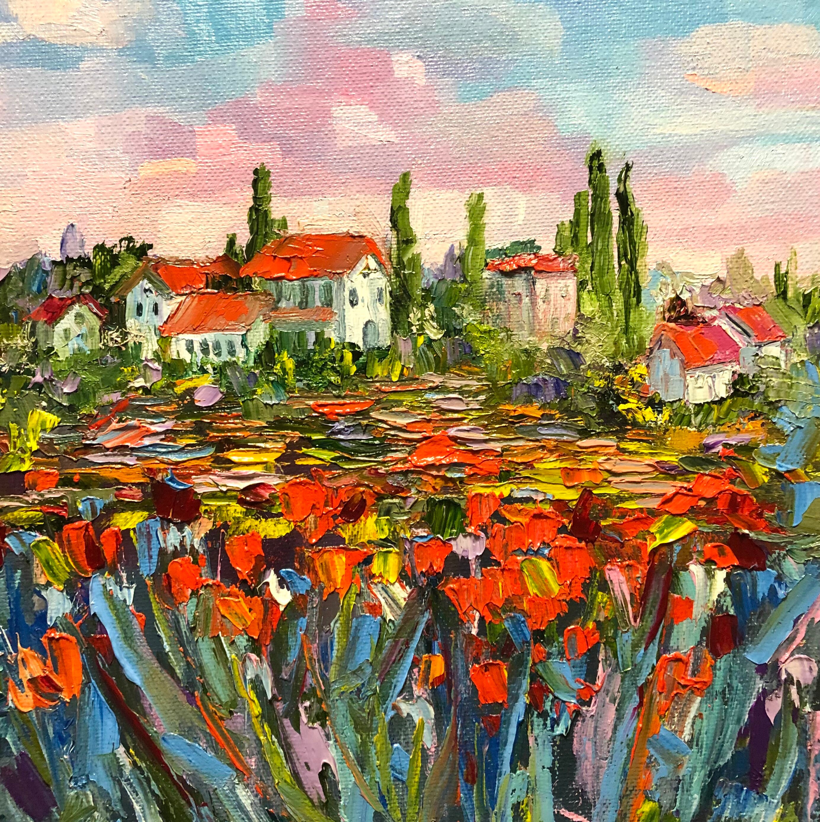 Tuscany Artwork Original Oil Painting Tuscany Landscape Art Poppy Field ...