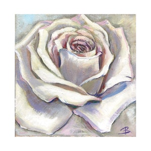 Pintura de rosa blanca Pintura al óleo original Arte de pared de rosas Arte de flores Art Déco Obra de arte original 8 por 8 pulgadas por RanoJonArt