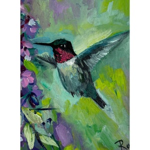 Hummingbird Painting Original Oil Artwork Hummingbird Wall Art Bird Painting Hummingbirds Art  5” x 7” inches by RanoJonArt