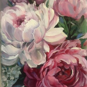 Peony Painting Original Oil Artwork Flowers Wall Art Floral Painting Peonies Wall Art 7 by 9.5 Inches by RanoJonArt image 3