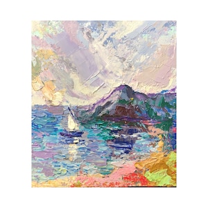 Pintura da Califórnia Arte a óleo original Seascape Pintura pequena Arte em veleiro Impasto Pintura 4&quot; por 4,5&quot; polegadas por RanoJonArt