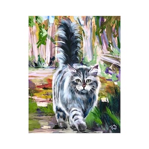 Cat Painting Original Oil Artwork Pets Custom Portrait Animal Painting Gray Cat Artwork Landscape Painting 8 by 10 ‘’ inches by RanoJonArt