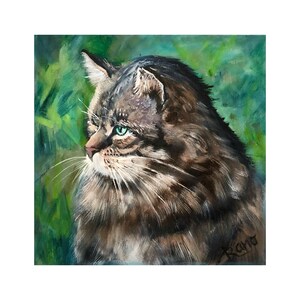 Cat Painting Original Oil Artwork Pets Customized Art Portrait Animal Painting Gray Cat Artwork 30 x 30cm (12 by 12” inches) by RanoJonArt