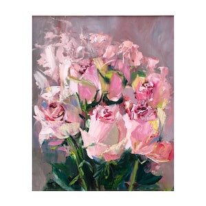 Rosas rosas pintura original pintura al óleo floral pared arte floral pintura 7.5 por 9.5" pulgadas por RanoJonArt