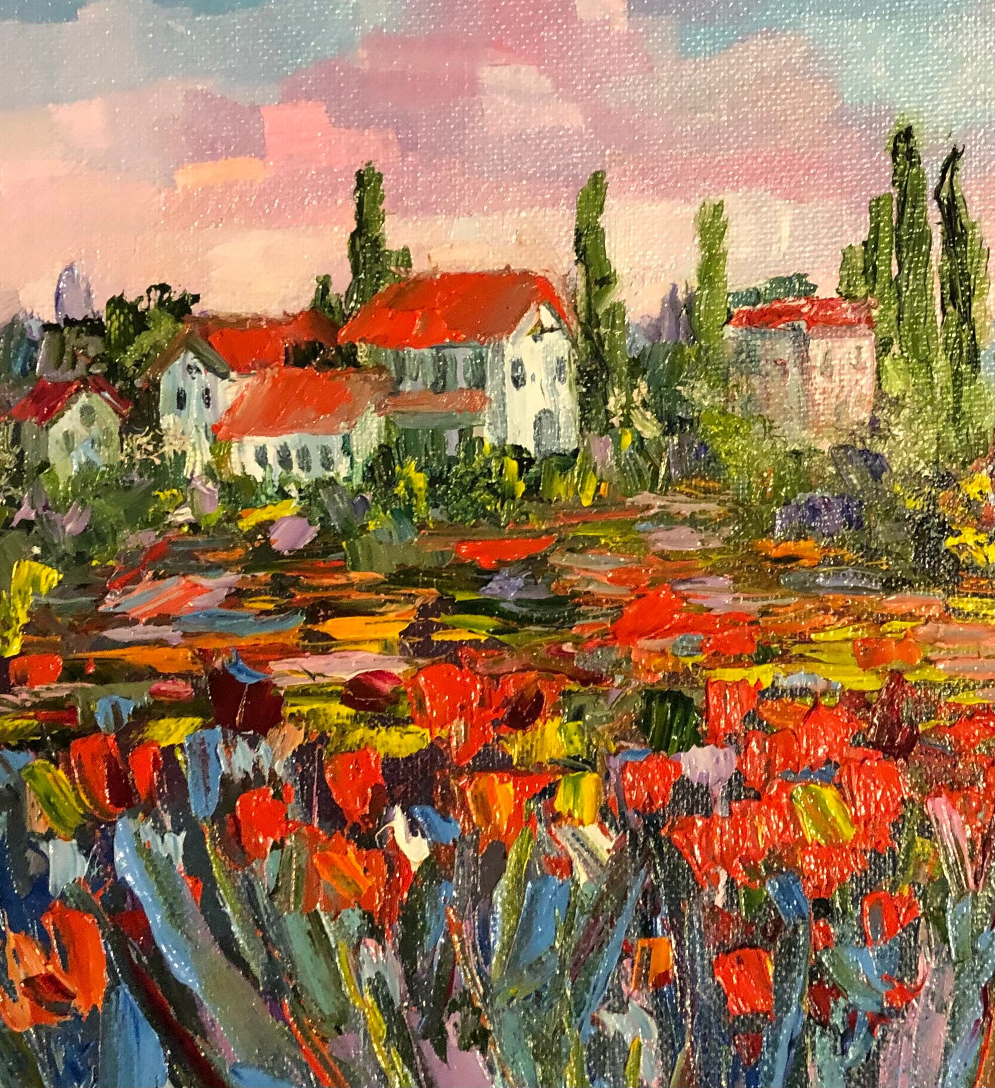 Tuscany Artwork Original Oil Painting Tuscany Landscape Art Poppy Field ...