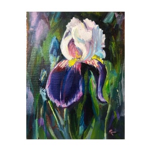 Iris Painting Original Artwork Lilac White Iris Artwork Flowers Painting Iris Floral Wall Art 7.5 by 10” inches by RanoJonArt