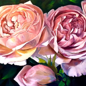 Rose Painting Original Oil Artwork Floral Wall Art Floral Painting Flowers Artwork 20 by 24” inches by RanoJonArt
