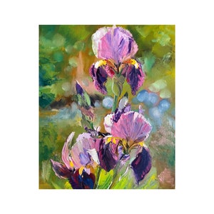 Iris Painting Original Oil Painting Floral Wall Art Landscape Painting Impasto Oil Painting 9.5 by 11.8” inches by RanoJonArt