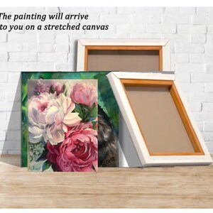 Peony Painting Original Oil Artwork Flowers Wall Art Floral Painting Peonies Wall Art 7 by 9.5 Inches by RanoJonArt zdjęcie 7