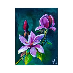 Magnolia pintura flores arte original pintura floral rosa magnolia pared arte flores pequeña pared arte 8 por 6 pulgadas por RanoJonArt