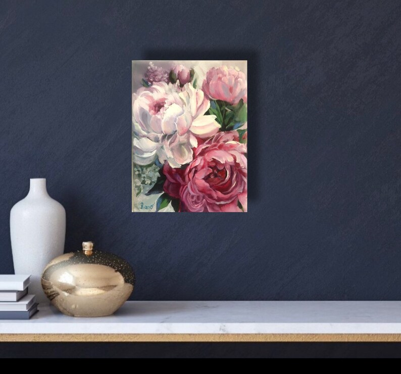 Peinture de pivoine Peinture à lhuile originale Fleurs Art mural Peinture florale Pivoines Art mural 7 par 9,5 pouces par RanoJonArt image 4