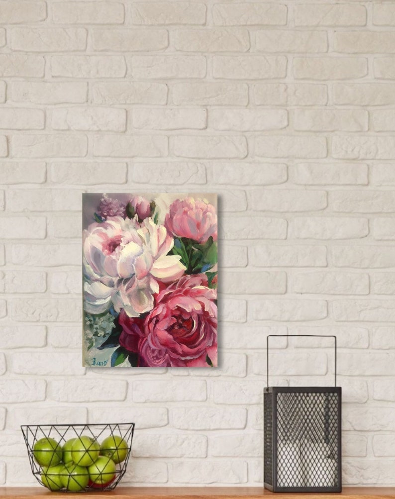 Peony Painting Original Oil Artwork Flowers Wall Art Floral Painting Peonies Wall Art 7 by 9.5 Inches by RanoJonArt image 5