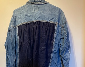 Plaid upcycled denim jacket