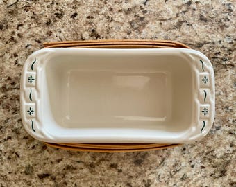 Longaberger mini loaf pan with basket - Heritage green pattern - Made in the USA