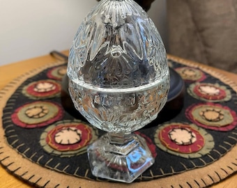 Vintage HOMCO Home Interior Clear Glass Egg Pedestal Stand Lidded trinket dish or candy dish - Easter Home Decor
