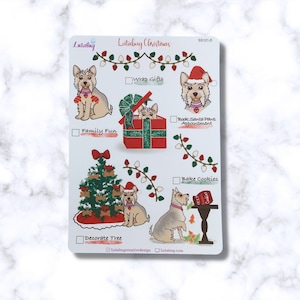 Lutabug Noël, Feuille d’autocollants Yorkie, Déco planificateur de Noël, Autocollants de chien dessinés à la main