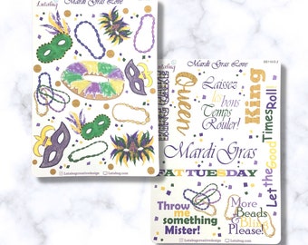 Mardi Gras Deco Sticker Sheet, Script Sticker Sheet