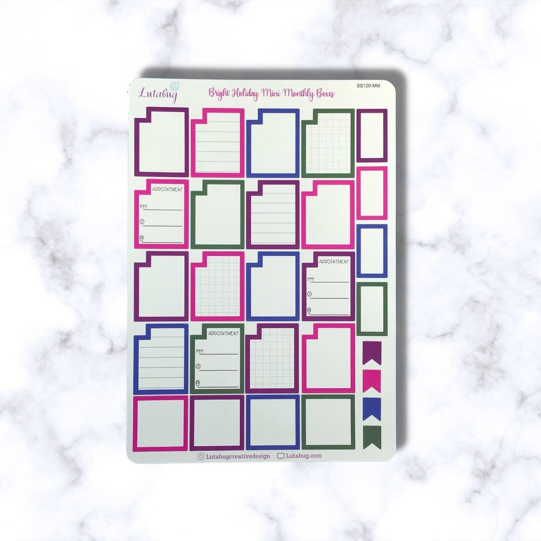 Bright Holiday, Mini Monthly Boxes, Planner Box Stickers, Functional ...