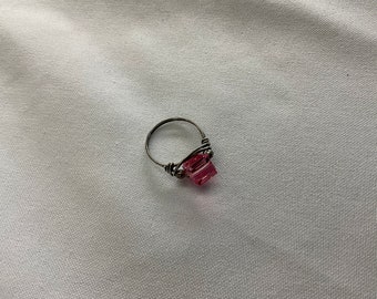 Sterling Silver Pink Swarovski Crystal Wire Wrap Ring