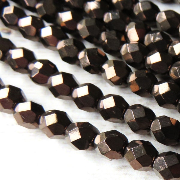 Chocolate Bronze Glass, Czech 6mm Fire Polish Beads, 25 Beads - Item X50-4