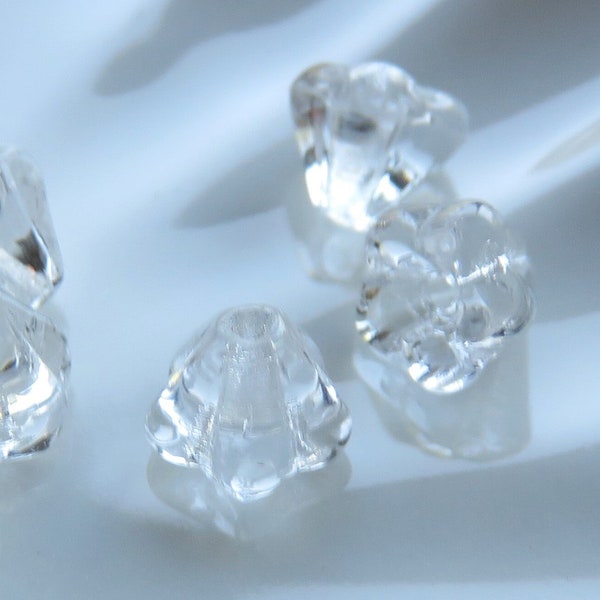 Crystal Clear Transparent Glass, Czech Tiny Bell Flower, 4 mm by 6 mm Beads- Item F70-12