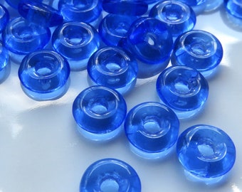 Sapphire Transparent Blue Glass, Donut Bead, 8 mm by 2.5 mm Czech Glass, Large 2.3 mm Hole - Item X201-5