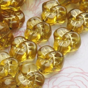 Golden Topaz with Gold Inlay, Czech Glass Pansy Flowers, 9 mm Beads, 25 Beads - Item F101-3