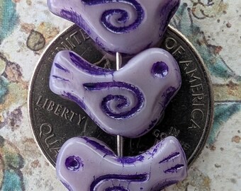 Opaque Lavender Glass with Purple Wash, Czech Dove 16 by 12mm Beads - Item X