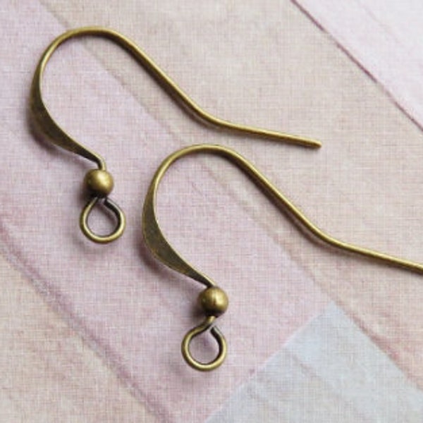 Antique Brass Plate French Hook Ear Wires with 2 mm Balls, Hammered with Long Back - Item M10-4