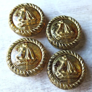 Crystal Transparent Glass with Travertine and Gold Wash, Czech Sail Boat Coin Beads, 20 mm Beads - Item X40-3
